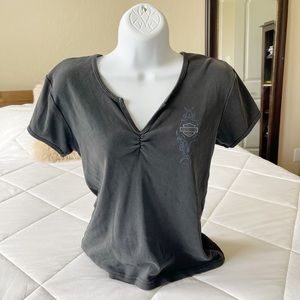 Y2k Harley Davidson Dark Grey Black Top With Blue Graphics